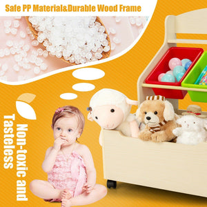 Rolling Toy Organizer And Plastic Bins - Natural