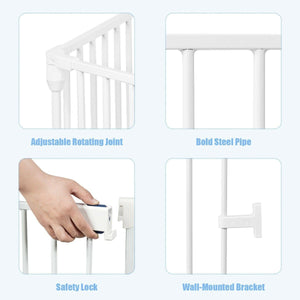 White Adjustable Panel Baby Safe Metal Gate Play Yard