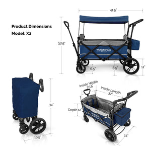 WonderFold X2 Pull & Push Double Stroller Wagon (2 Seater)