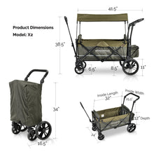Load image into Gallery viewer, WonderFold X2 Woodland Green Pull &amp; Push Double Stroller Wagon With Automatic Magnetic Seatbelt Buckles (2 Seater)