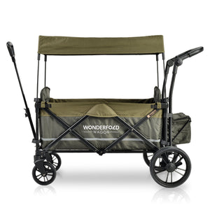 WonderFold X2 Woodland Green Pull & Push Double Stroller Wagon With Automatic Magnetic Seatbelt Buckles (2 Seater)