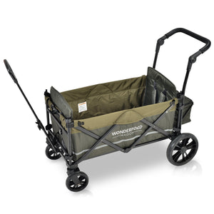 WonderFold X2 Woodland Green Pull & Push Double Stroller Wagon With Automatic Magnetic Seatbelt Buckles (2 Seater)