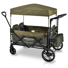 Load image into Gallery viewer, WonderFold X4 Woodland Green Pull &amp; Push Quad Stroller Wagon With Automatic Magnetic Seatbelt Buckles (4 Seater)