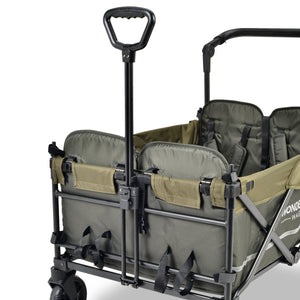 WonderFold X4 Woodland Green Pull & Push Quad Stroller Wagon With Automatic Magnetic Seatbelt Buckles (4 Seater)