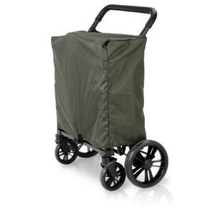 WonderFold X4 Woodland Green Pull & Push Quad Stroller Wagon With Automatic Magnetic Seatbelt Buckles (4 Seater)