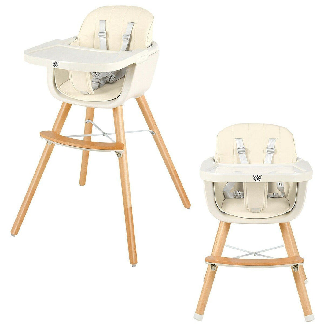 Wooden High Chair - 3 In 1 Convertible Wooden High Chair With Cushion