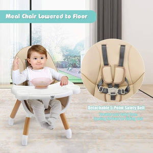 Wooden High Chair - 4-in-1 Convertible Wooden High Chair With Detachable Tray