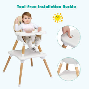 Wooden High Chair - 4-in-1 Convertible Wooden High Chair With Detachable Tray