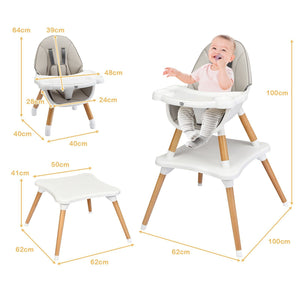 Wooden High Chair - 4-in-1 Convertible Wooden High Chair With Detachable Tray