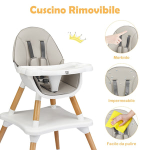 Wooden High Chair - 4-in-1 Convertible Wooden High Chair With Detachable Tray