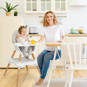 Wooden High Chair - 4-in-1 Convertible Wooden High Chair With Detachable Tray