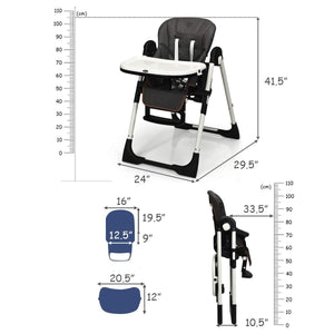 Wooden High Chair - Adjustable Foldable High Chair