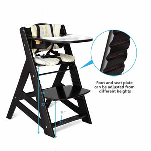 Wooden High Chair - Adjustable Wooden Baby High Chair With Removeable Tray