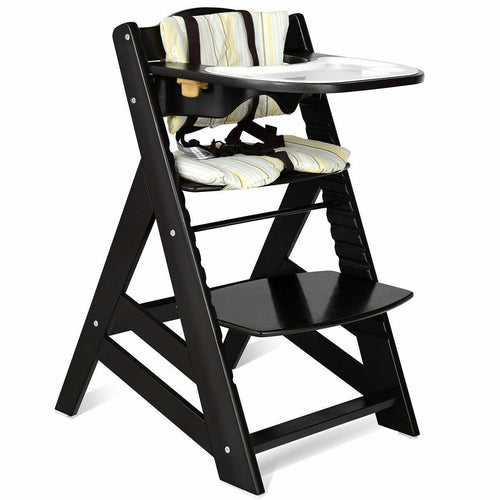 Wooden High Chair - Adjustable Wooden Baby High Chair With Removeable Tray