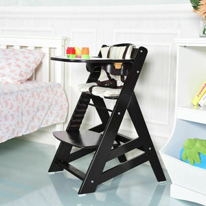 Wooden High Chair - Adjustable Wooden Baby High Chair With Removeable Tray