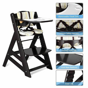 Wooden High Chair - Adjustable Wooden Baby High Chair With Removeable Tray