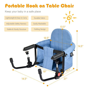 Wooden High Chair - Baby Table Chair , Portable & Folding Clip Fast Hook